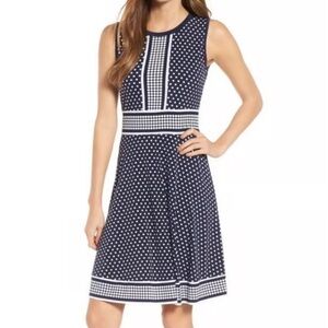 MICHAEL Michael Kors Navy and White Patterned Midi Dress